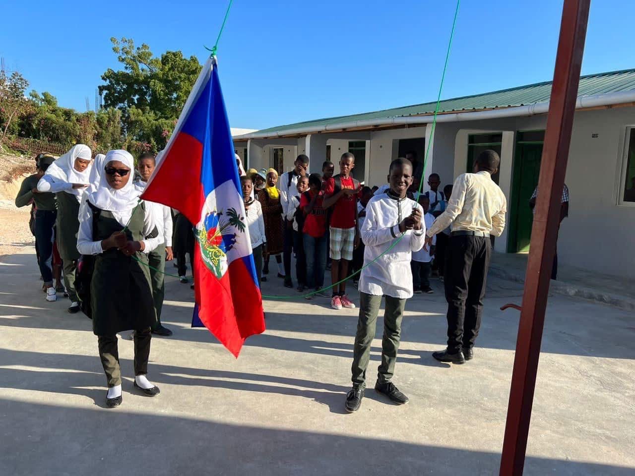 Students with Haitian flag