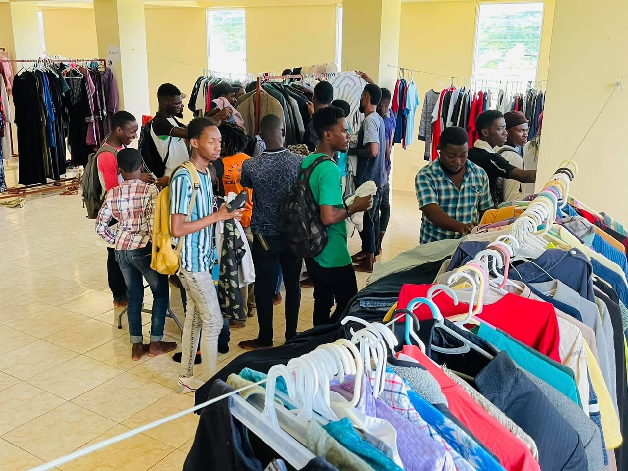 Clothing distribution for men and youth.